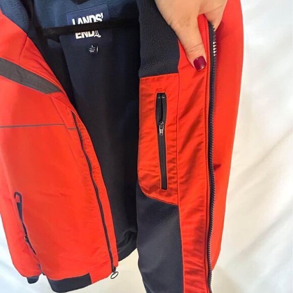 Lands End mens orange and navy jacket. Size large. Brand new! Reflective strip. - Picture 6 of 11